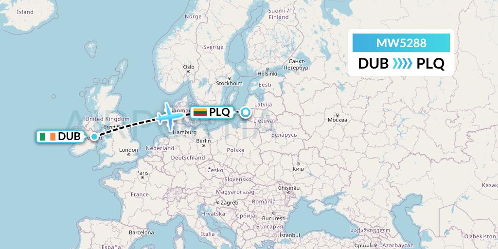 MW5288 Mokulele Flight Service Flight Map: Dublin to Palanga