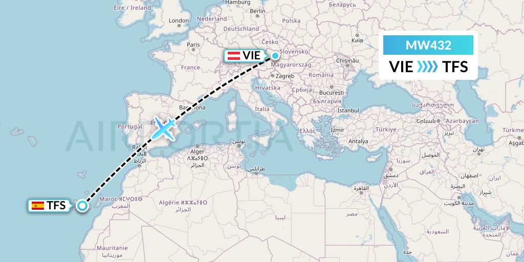 MW432 Mokulele Flight Service Flight Map: Vienna to Tenerife