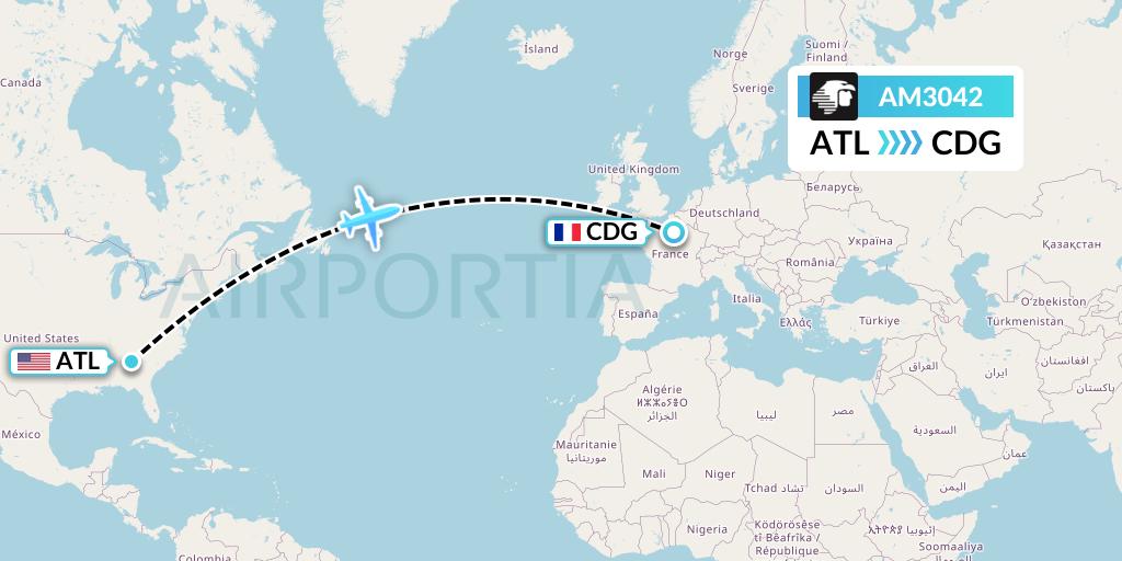 AM3042 Aeromexico Flight Map: Atlanta to Paris