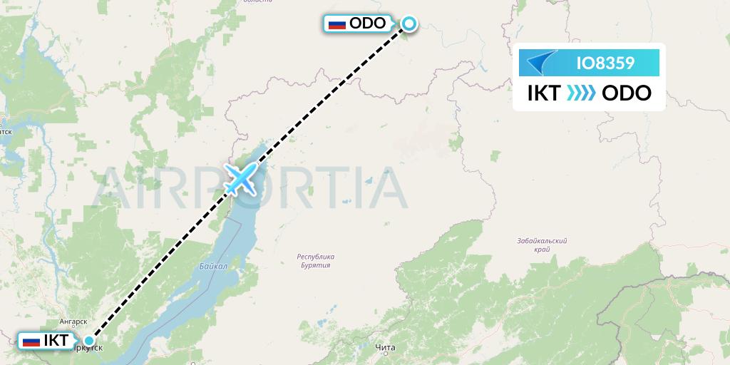 IO8359 IrAero Flight Map: Irkutsk to Bodaybo