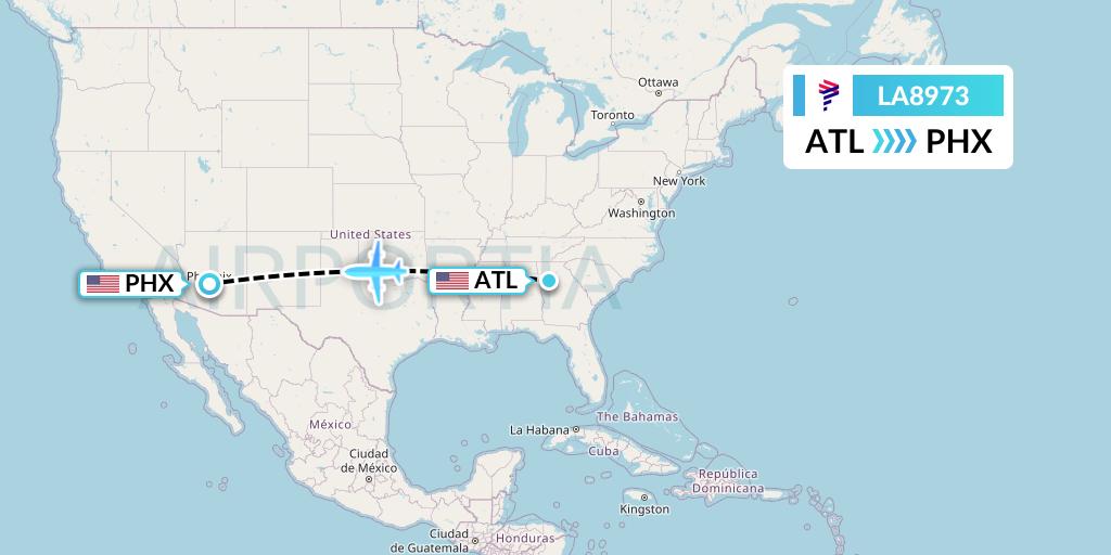 LA8973 LAN Airlines Flight Map: Atlanta to Phoenix