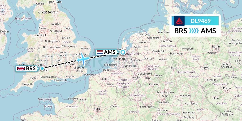 DL9469 Delta Air Lines Flight Map: Bristol to Amsterdam