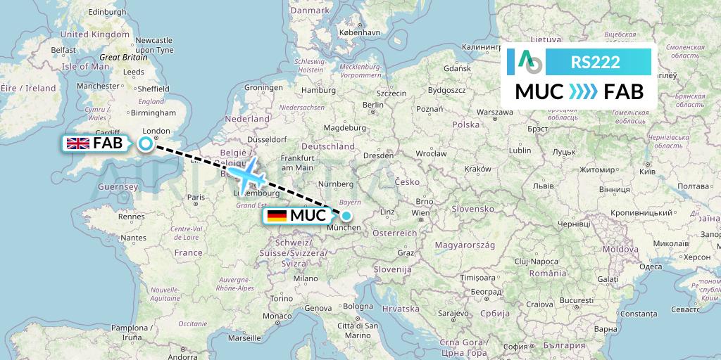 RS222 Air Seoul Flight Map: Munich to Farnborough