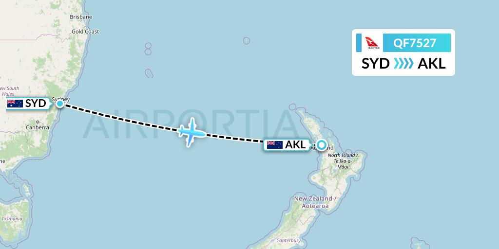 QF7527 Qantas Flight Map: Sydney to Auckland
