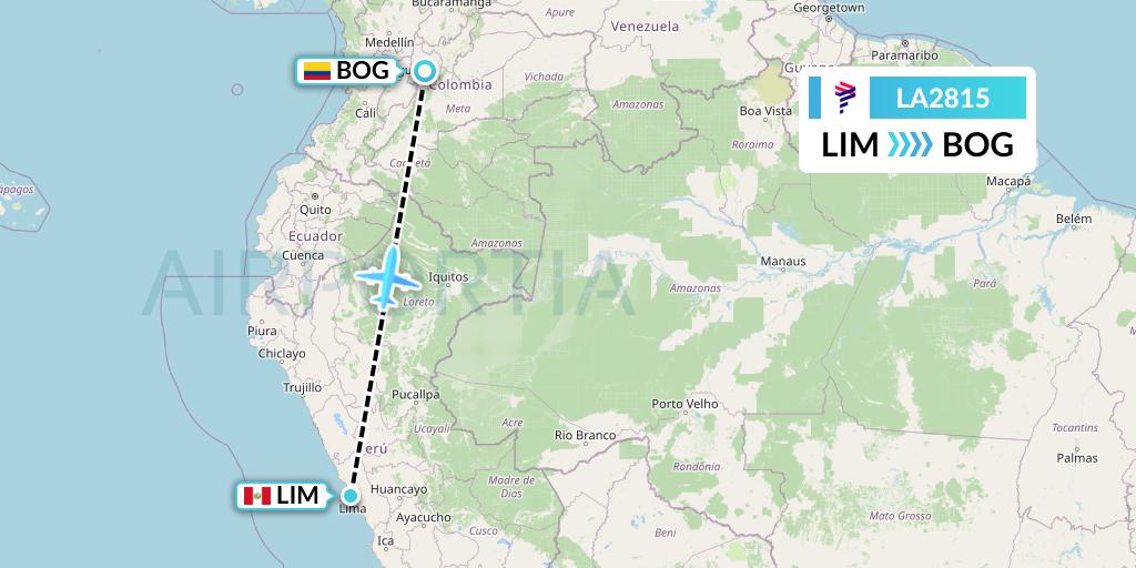 LA2815 LAN Airlines Flight Map: Lima to Bogota