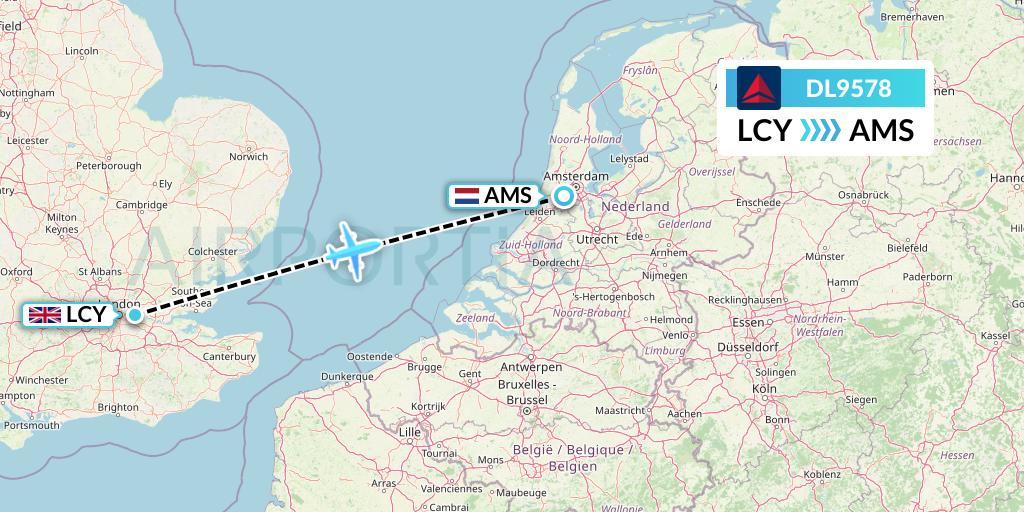 DL9578 Delta Air Lines Flight Map: London to Amsterdam