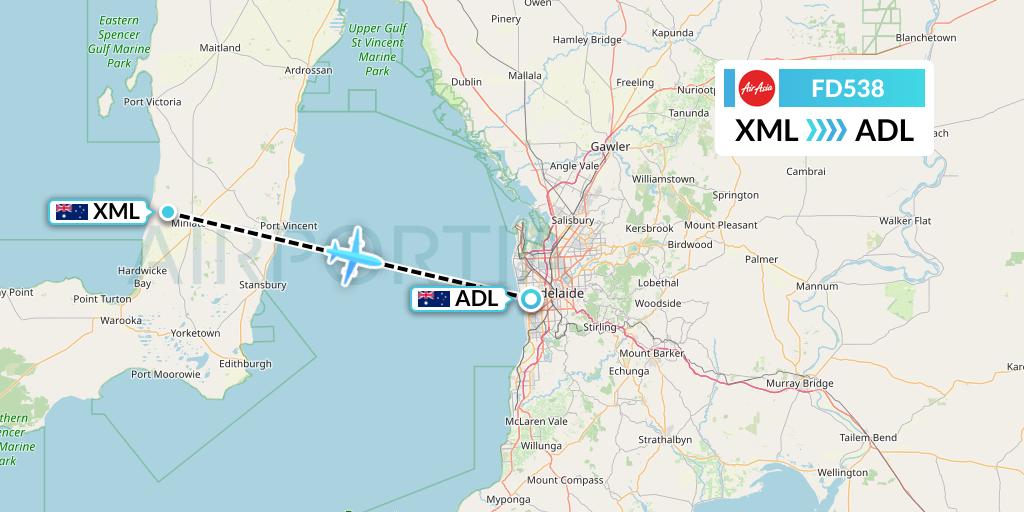 FD538 Thai AirAsia Flight Map: Australia to Adelaide