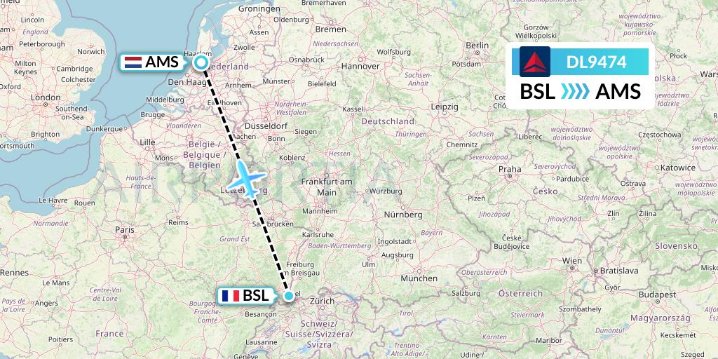 DL9474 Delta Air Lines Flight Map: Basel to Amsterdam