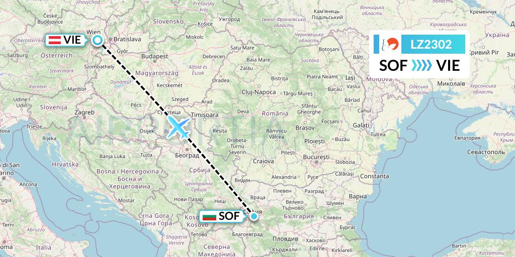 LZ2302 Air Link Flight Map: Sofia to Vienna