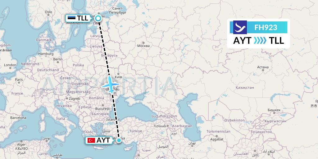 FH923 Freebird Airlines Flight Map: Antalya to Tallinn