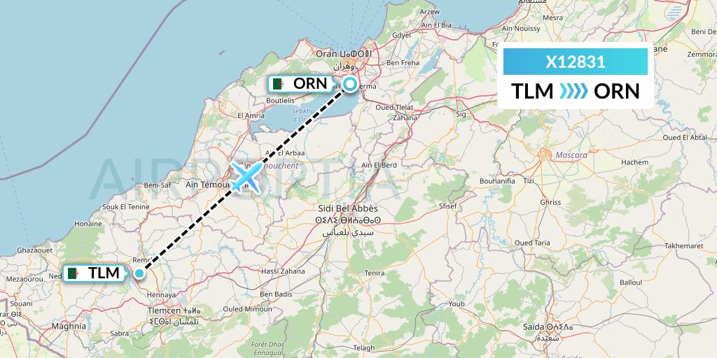 X12831 Nik Airways Flight Map: Tlemcen to Oran