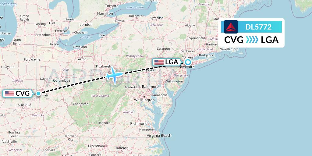 DL5772 Delta Air Lines Flight Map: Cincinnati to New York