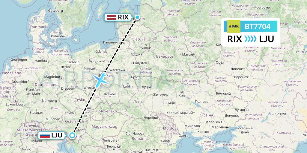 BT7704 Air Baltic Flight Map: Riga to Ljubljana
