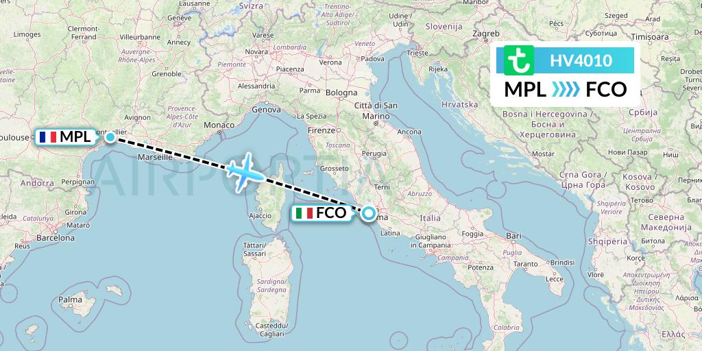 HV4010 Transavia Flight Map: Montpellier to Rome