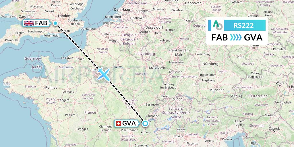 RS222 Air Seoul Flight Map: Farnborough to Geneva