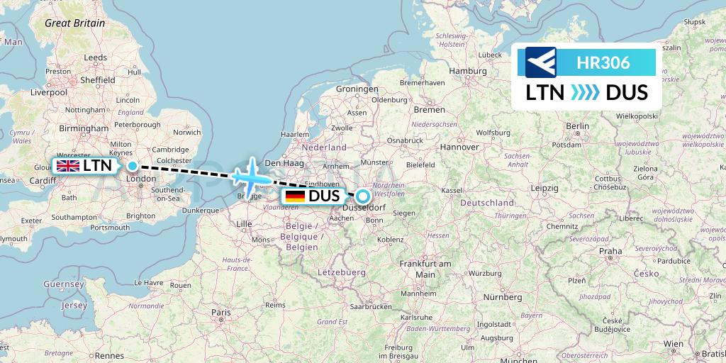 HR306 Hahn Air Flight Map: London to Dusseldorf