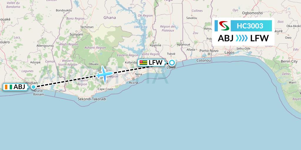 HC3003 Air Senegal Flight Map: Abidjan to Lome