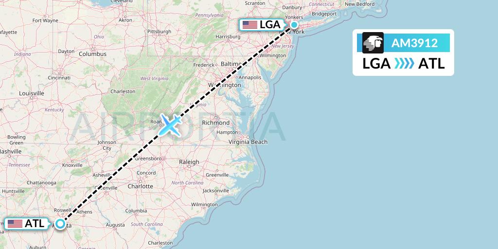 AM3912 Aeromexico Flight Map: New York to Atlanta