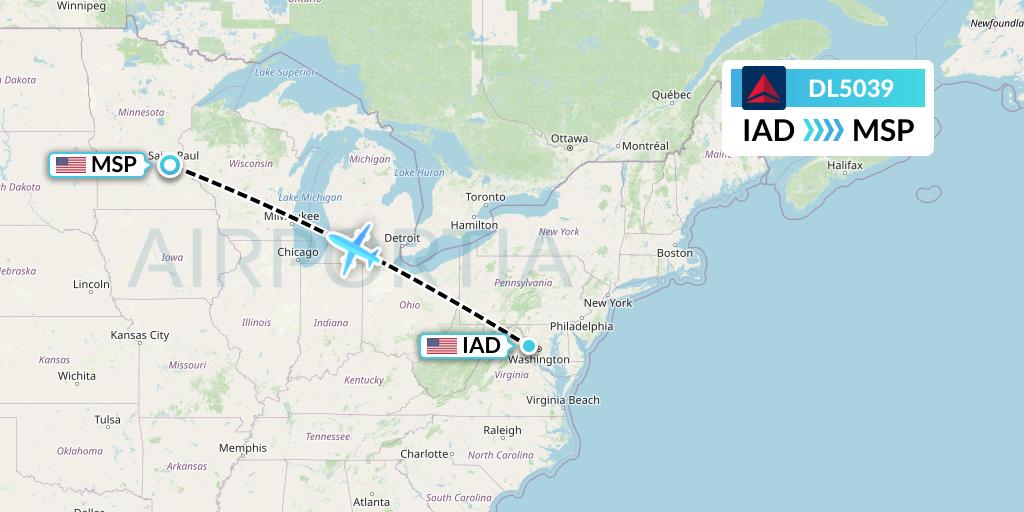 DL5039 Delta Air Lines Flight Map: Washington to Minneapolis