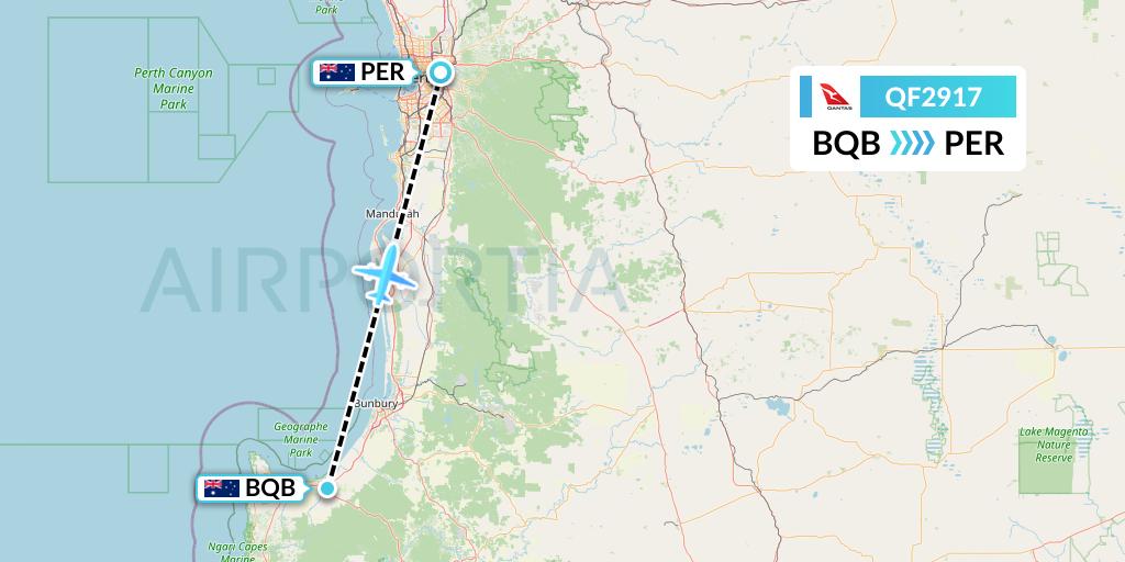 QF2917 Qantas Flight Map: Busselton to Perth