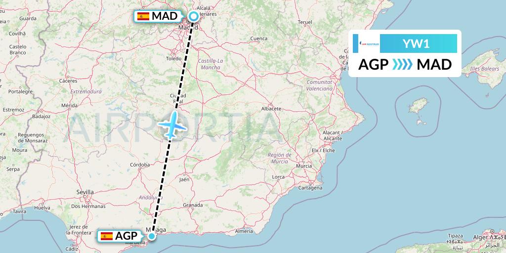 YW1 Air Nostrum Flight Map: Malaga to Madrid