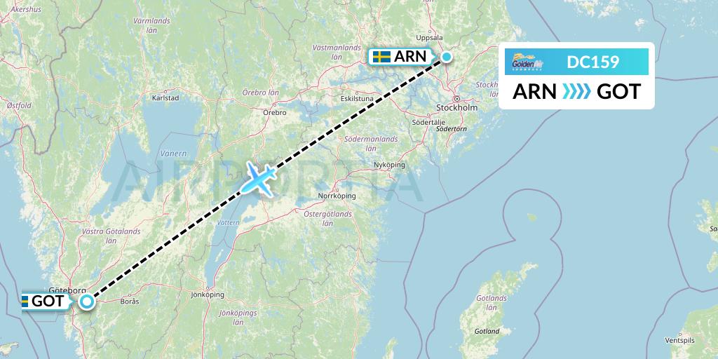 DC159 Braathens Regional Flight Map: Stockholm to Gothenburg