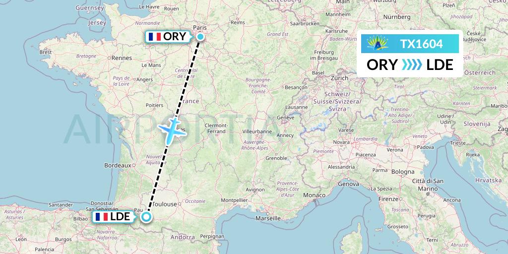 TX1604 Air Caraibes Flight Map: Paris to Tarbes