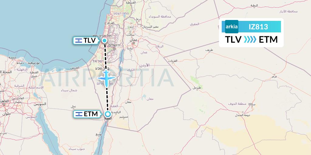 IZ813 Arkia Israeli Airlines Flight Map: Tel Aviv to Eilat
