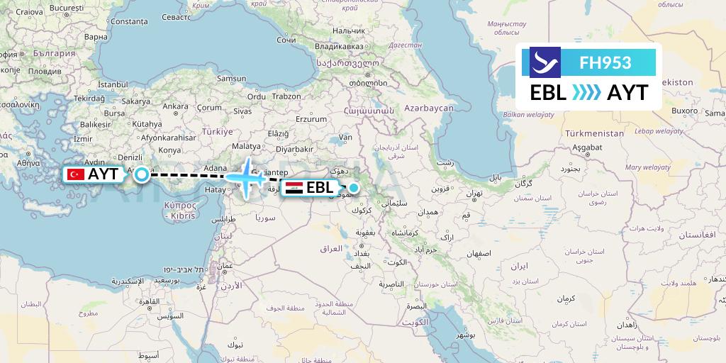 FH953 Freebird Airlines Flight Map: Arbil to Antalya
