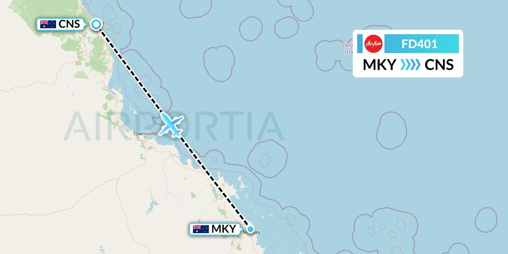 FD401 Thai AirAsia Flight Map: Mackay to Cairns