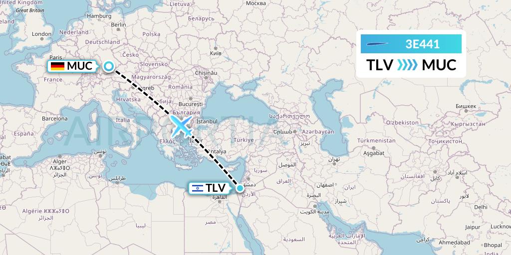 3E441 Air Choice One Flight Map: Tel Aviv to Munich