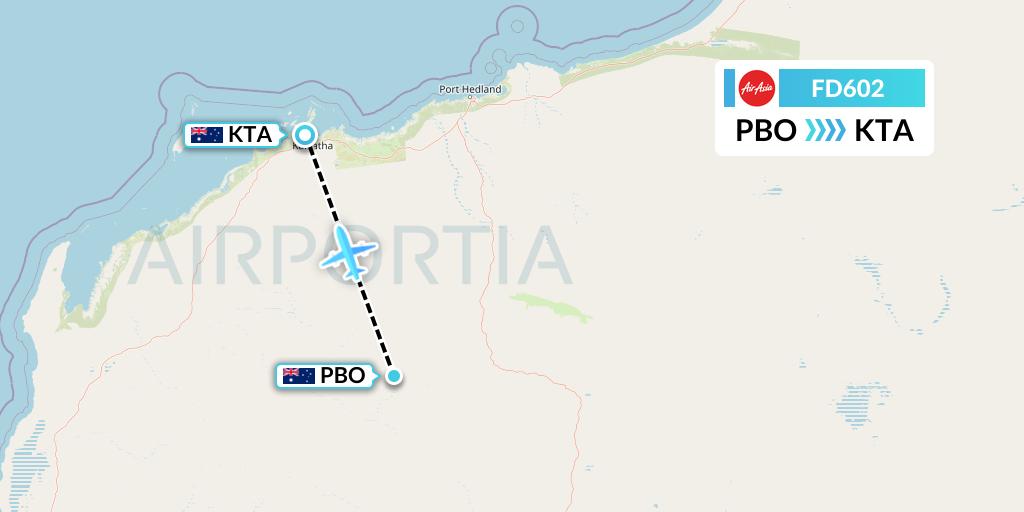 FD602 Thai AirAsia Flight Map: Paraburdoo to Karratha