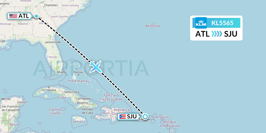 KL5565 KLM Flight Map: Atlanta to San Juan