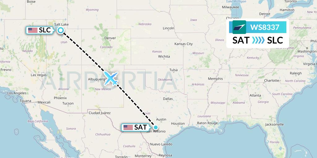 WS8337 WestJet Flight Map: San Antonio to Salt Lake City