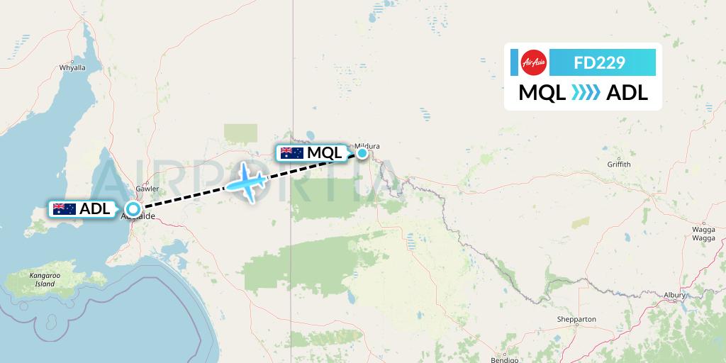 FD229 Thai AirAsia Flight Map: Mildura to Adelaide