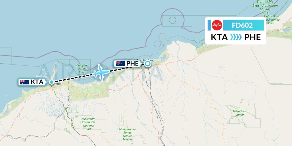 FD602 Thai AirAsia Flight Map: Karratha to Port Hedland