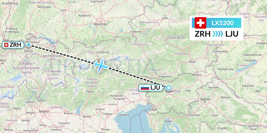 LX5200 Swiss Flight Map: Zurich to Ljubljana