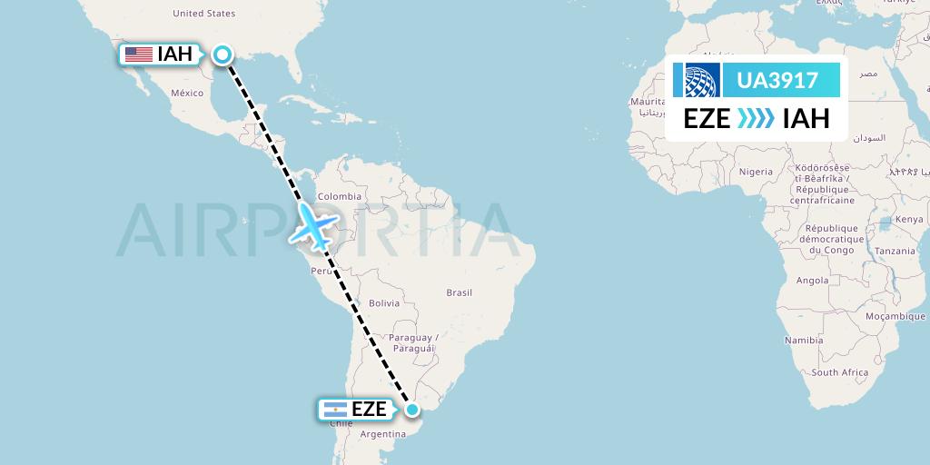 UA3917 United Airlines Flight Map: Buenos Aires to Houston