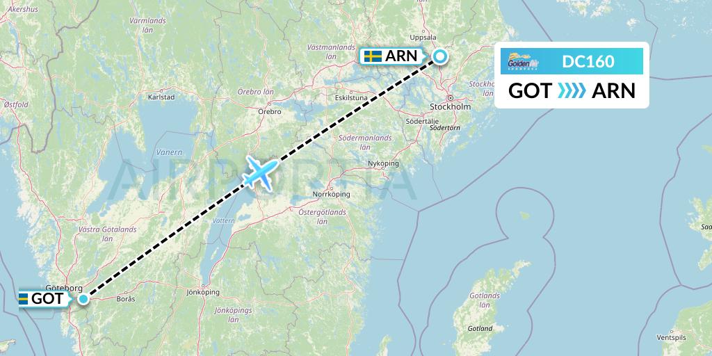 DC160 Braathens Regional Flight Map: Gothenburg to Stockholm