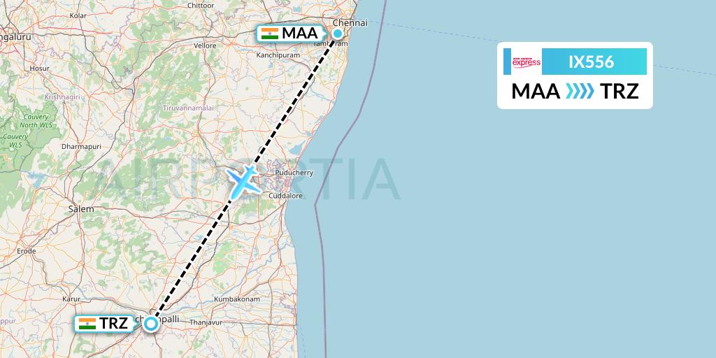IX556 Air India Express Flight Map: Chennai to Tiruchirapalli