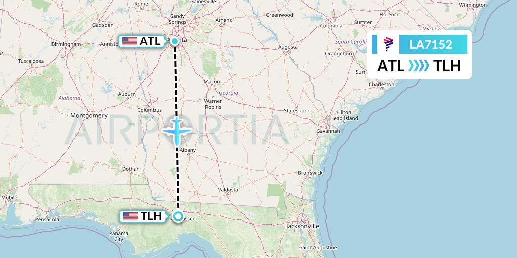 LA7152 LAN Airlines Flight Map: Atlanta to Tallahassee