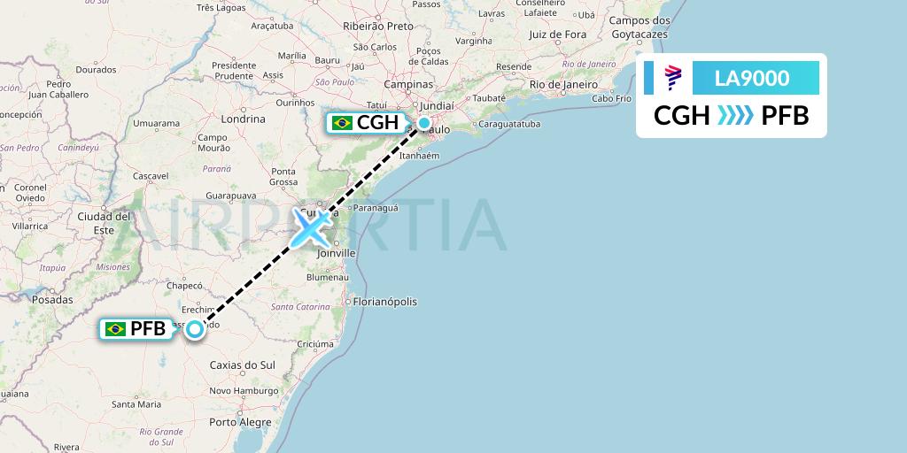LA9000 LAN Airlines Flight Map: Sao Paulo to Passo Fundo