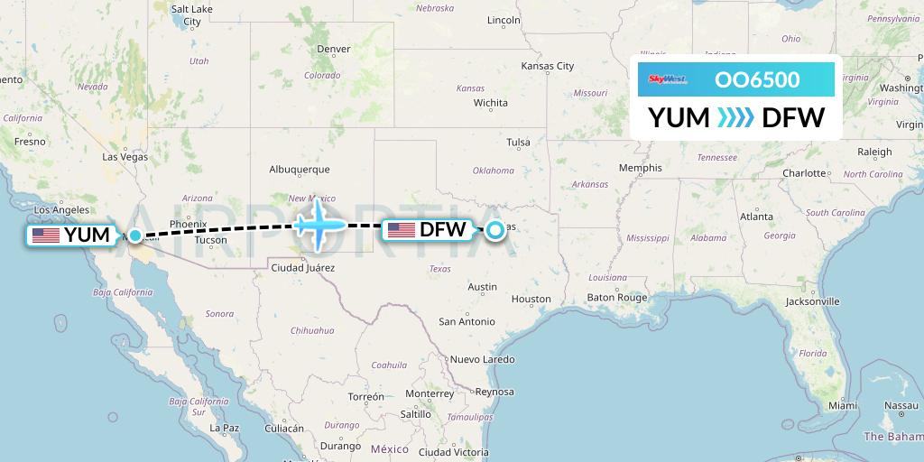 OO6500 SkyWest Airlines Flight Map: Yuma to Dallas