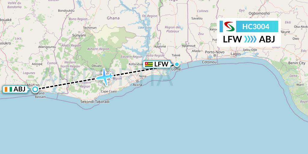 HC3004 Air Senegal Flight Map: Lome to Abidjan