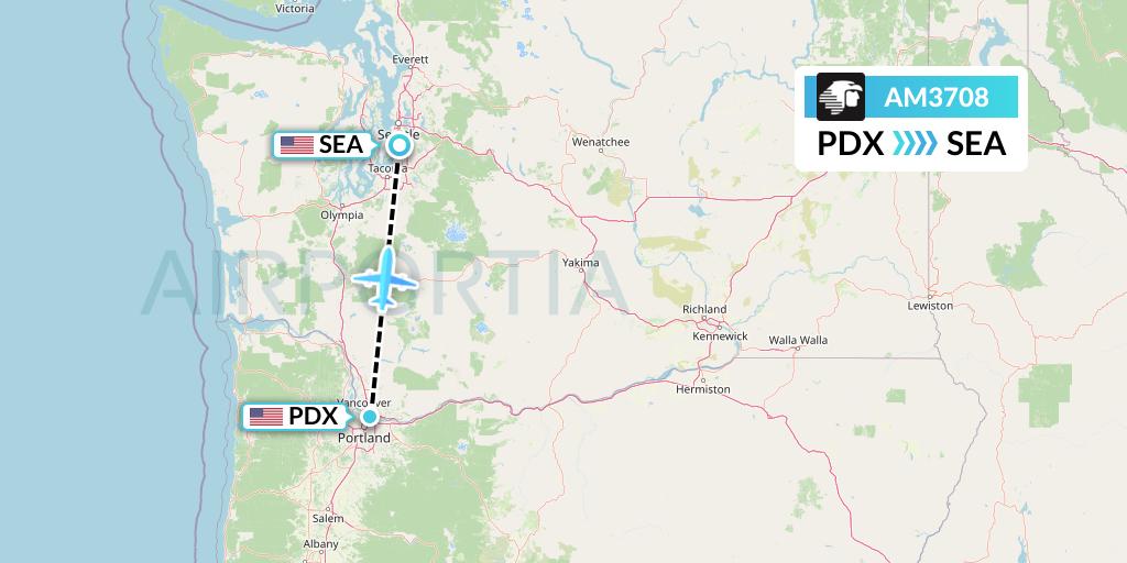 AM3708 Aeromexico Flight Map: Portland to Seattle