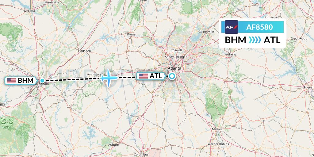 AF8580 Air France Flight Map: Birmingham to Atlanta