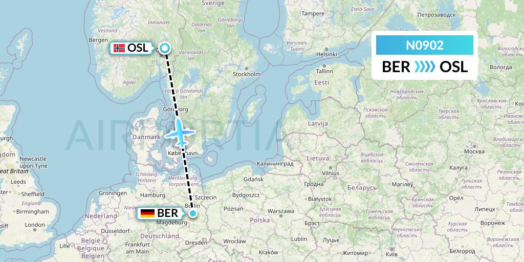 N0902 Norse Atlantic Airways Flight Map: Berlin to Oslo