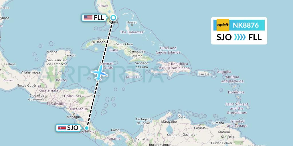 NK8876 Spirit Airlines Flight Map: San Jose to Fort Lauderdale