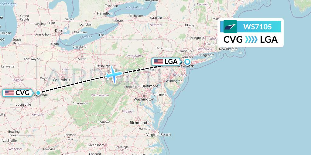 WS7105 WestJet Flight Map: Cincinnati to New York