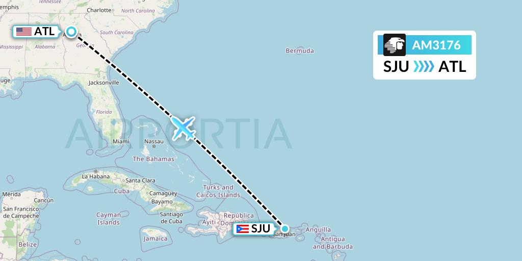 AM3176 Aeromexico Flight Map: San Juan to Atlanta